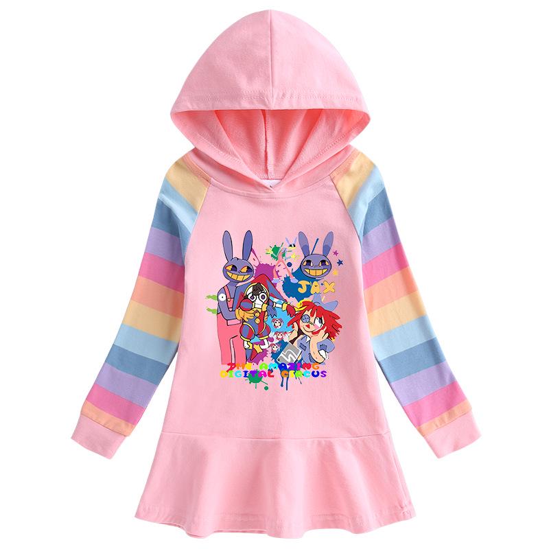 2026 Spring/Autumn Ruffle Rainbow Cartoon Hooded Princess Dress for Girls