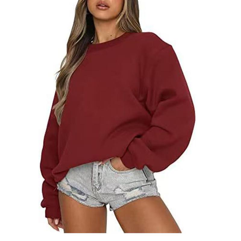 Felpa Casual da Donna con Scollo Tondo e Fodera in Pile, Vestibilità Larga per Coppie