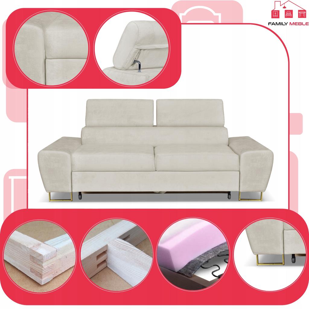 Sofa Couch Bosso Living Room Family Furniture Beige Velvet Recliner Headrest