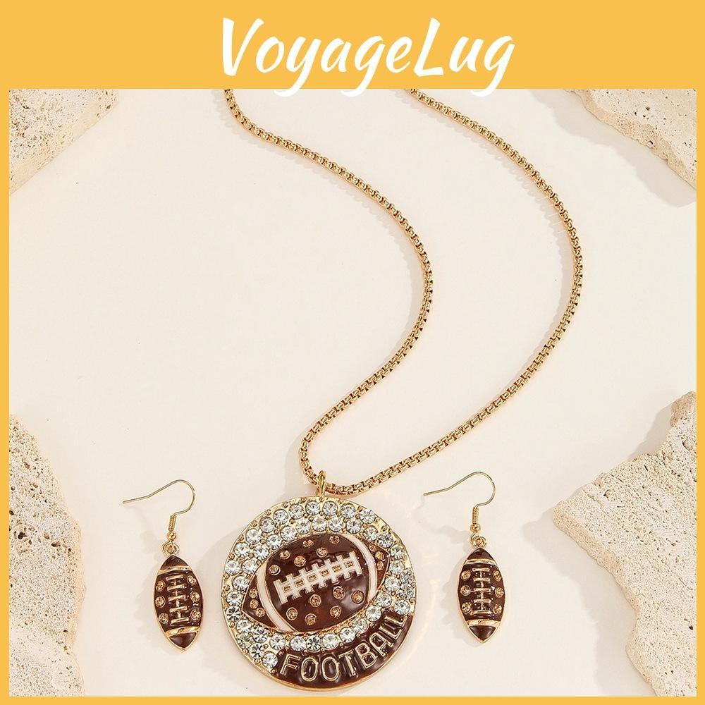 Zirconia Durable Water Rugby Jewelry Set With Pendant And Earrings For Sports Fans And Collectors