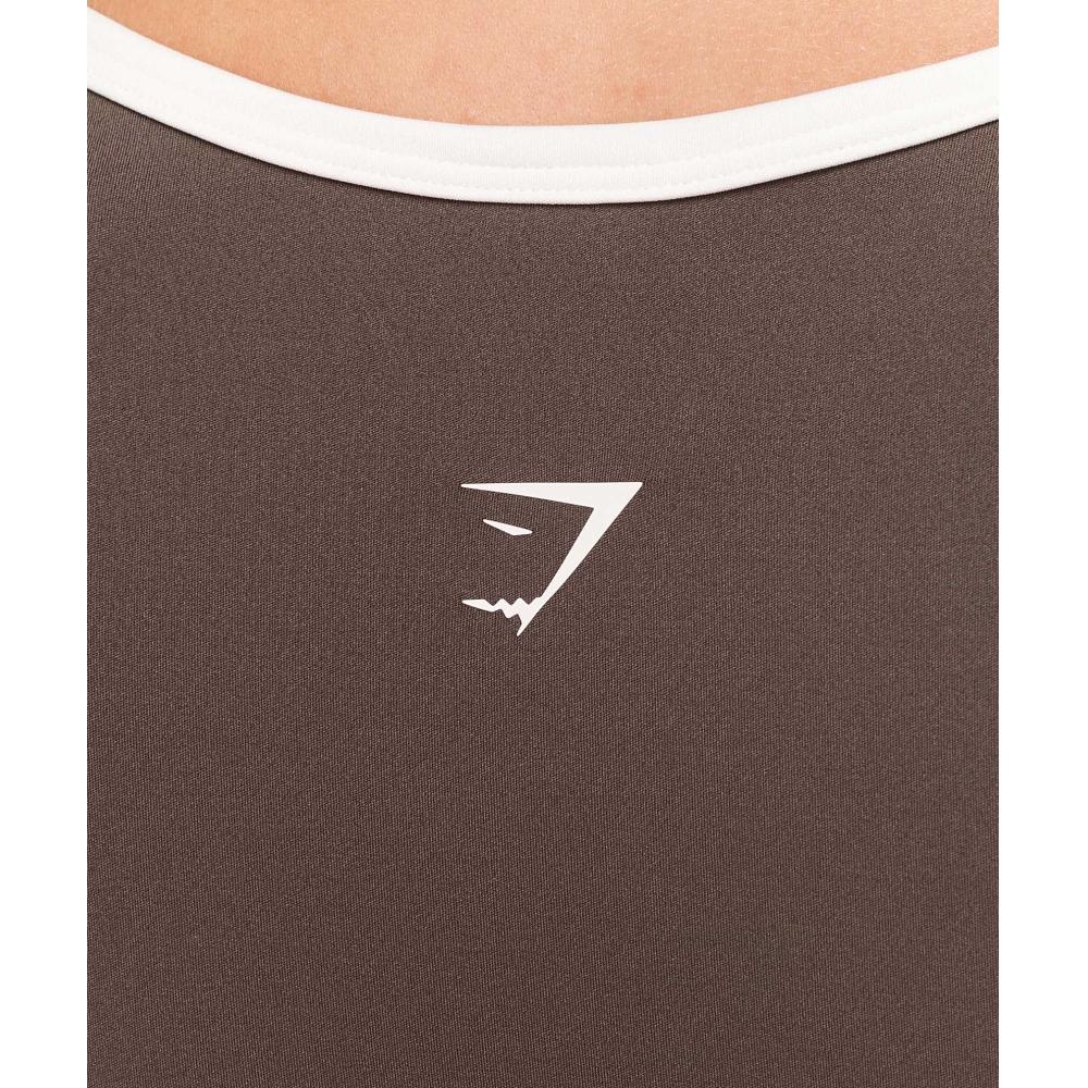 Gymshark Piping Long Sleeve Crop Top Walnut Brown Chestnut Pink Soft White B4c3t Nc87