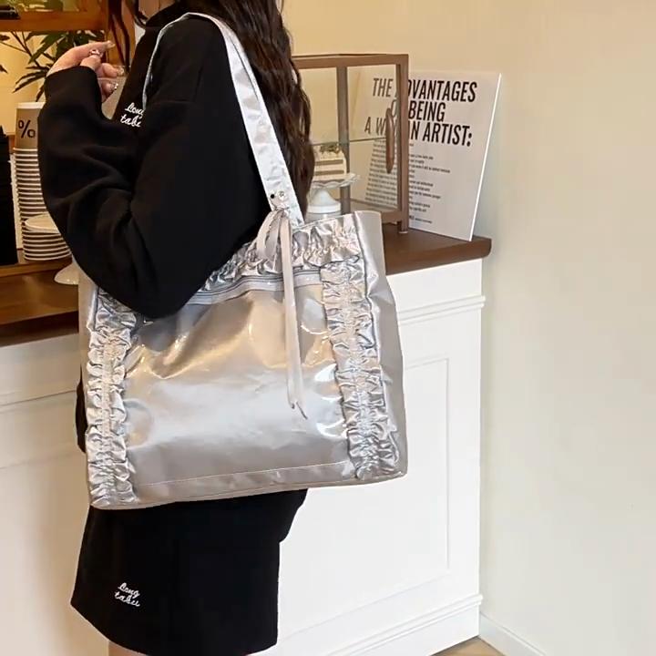 New Fashion Versatile Girls' Strap Bowknot Transparent Splice Advanced Shoulder Bag Large Capacity Shopper Totes CLE