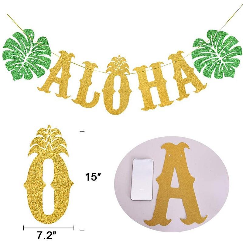 Hawaiian Party Decorations - Gold Glittery Aloha Banner for Hawaii Tropical Luau Themed Party Supplies