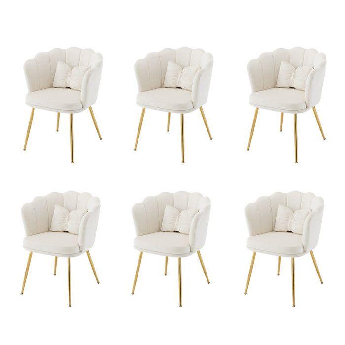Chaise de salon rembourrée - MUVOE - Modèle Pétale - Velours blanc - Pieds métalliques dorés - Lot de 6