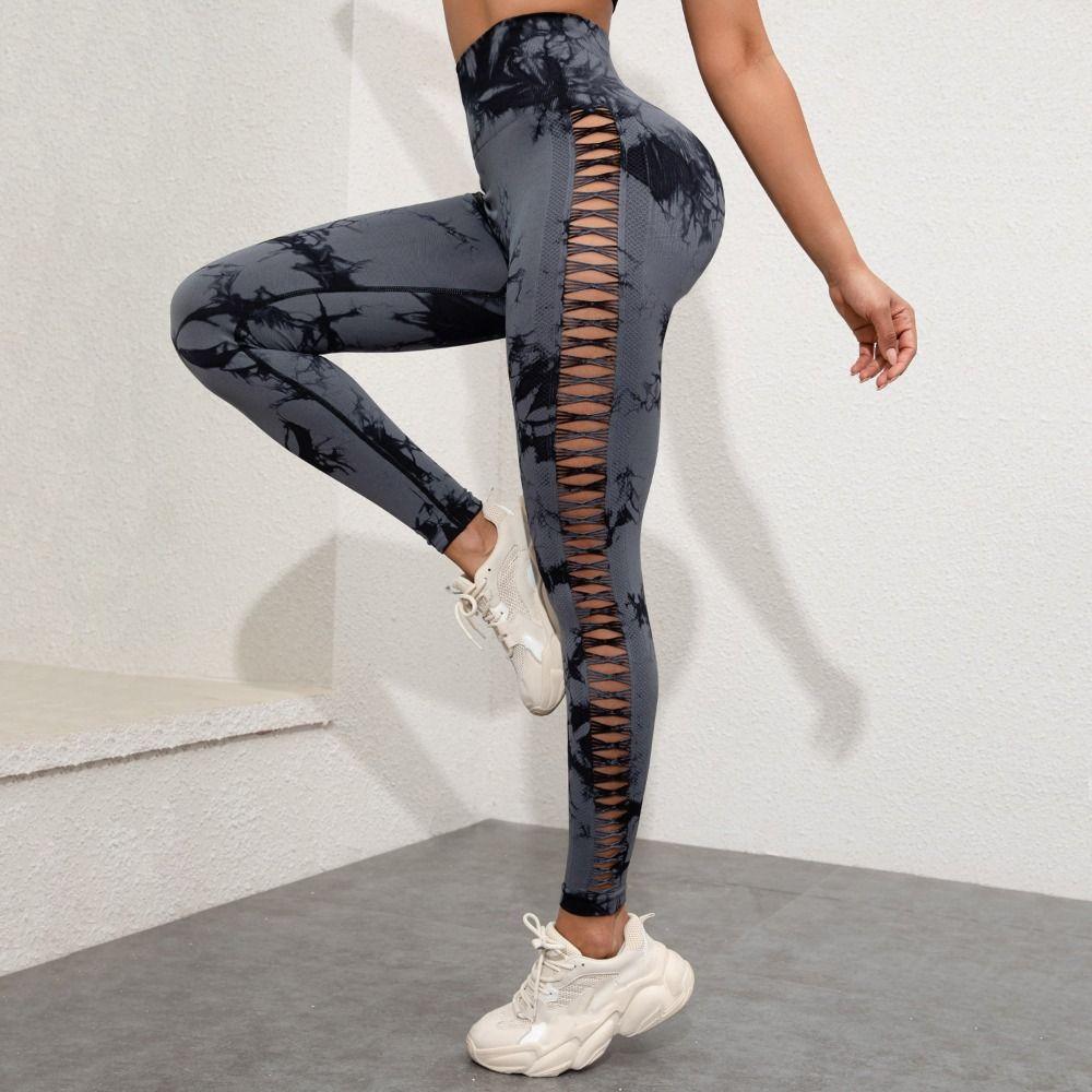 

Elastic Tie Dye Leggings High Waist Yoga Trousers Quick-dry Fitness Leggings Women Sports M-Black Short