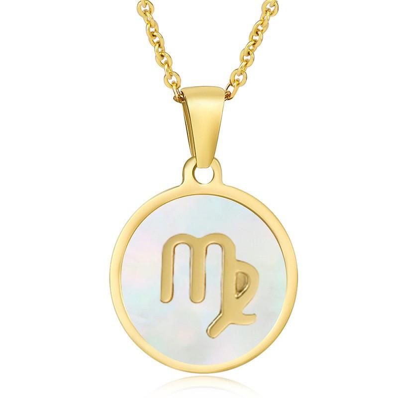 2026 Fashion Twelve Constellation Necklace Women's Simple Round Gold Constellation Necklace Pendant