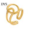 Adjustable Women Ring Open Golden Color Heart Line Cross Leaf Shape Finger Polished Hip Hop Style Paty Club Lady Jewelry