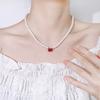 Pearl Copper Jewelry Imitation Australian White Pearl Necklace Sapphire Pigeon Blood Red Women's Light Luxury Versatile Model Source