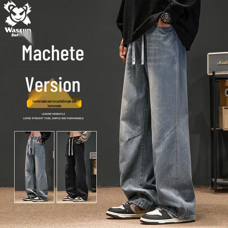 

Wassup Sohot Мужские джинсы свободного кроя с широкими штанинами и изогнутым швом XL