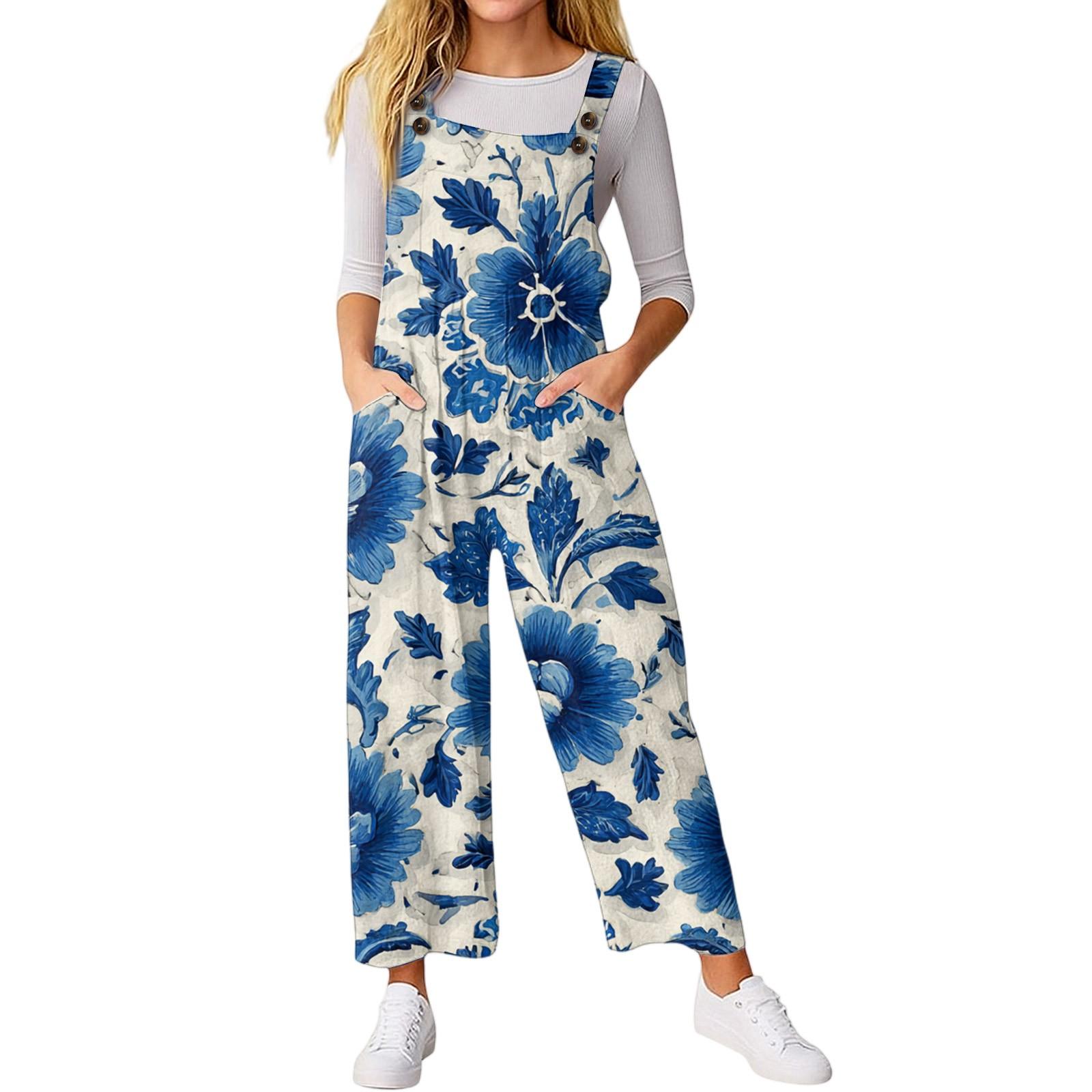 

Women’s Casual Sleeveless Jumpsuit With Printed Jumpsuit, Fashionable And Loose Jumpsuit L