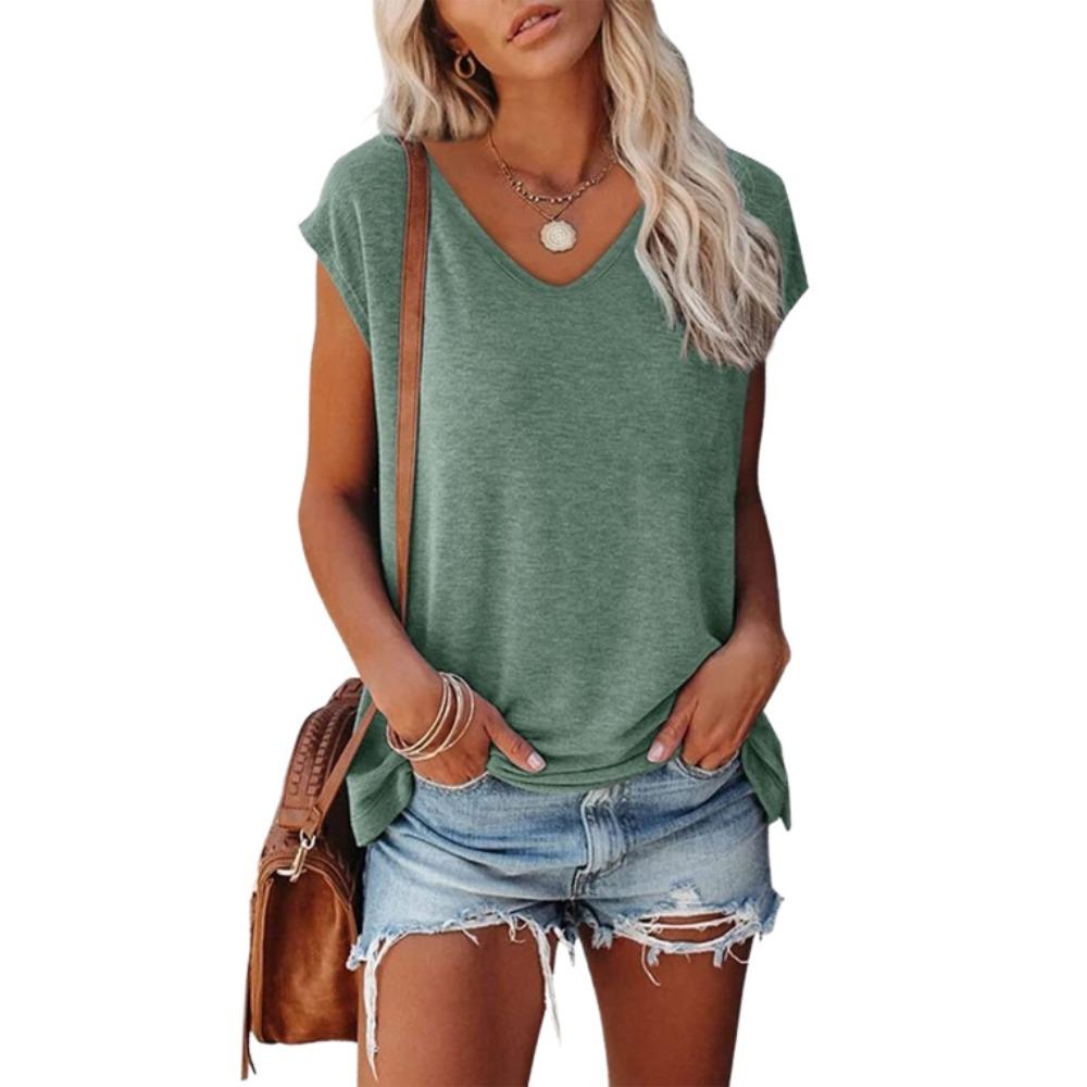Women's Solid Color V-Neck T-Shirts, Lightweight Soft Cotton Tees for Spring & Summer, Casual Daily Basic Tops
