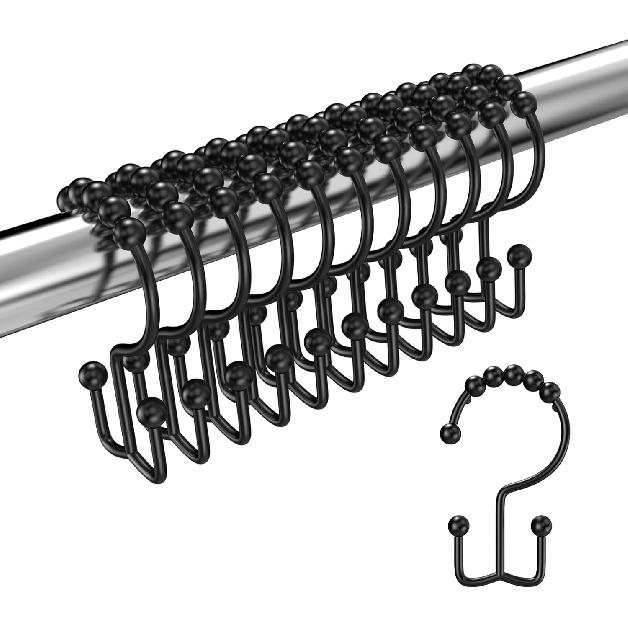 Shower Curtain Hooks Rings, Double Sided Shower Curtain Hooks Rust Proof for Bathroom Shower Rods Curta, Set of 12 Shower Hooks - Gold