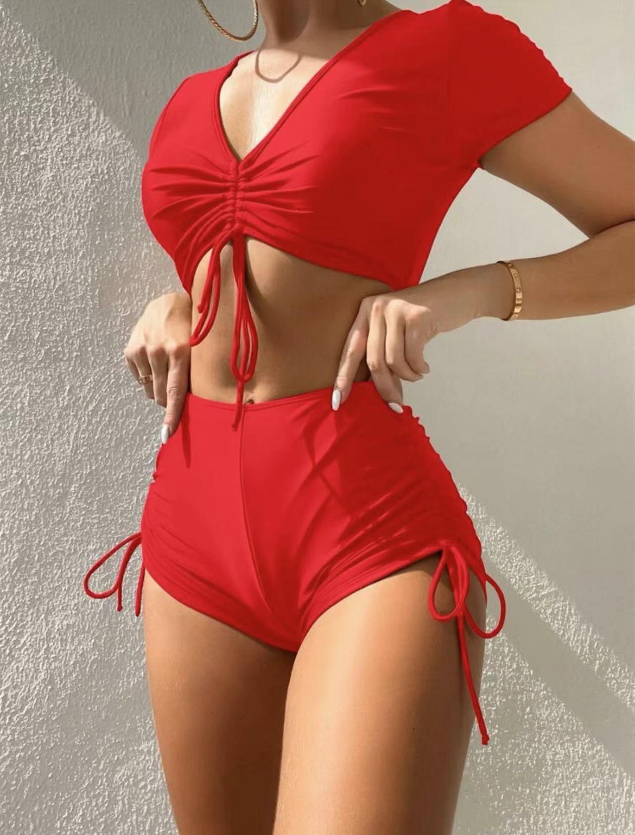 

2024 Европейский и Американский Сексуальный Купальник Бикини из Двух Частей XL красный