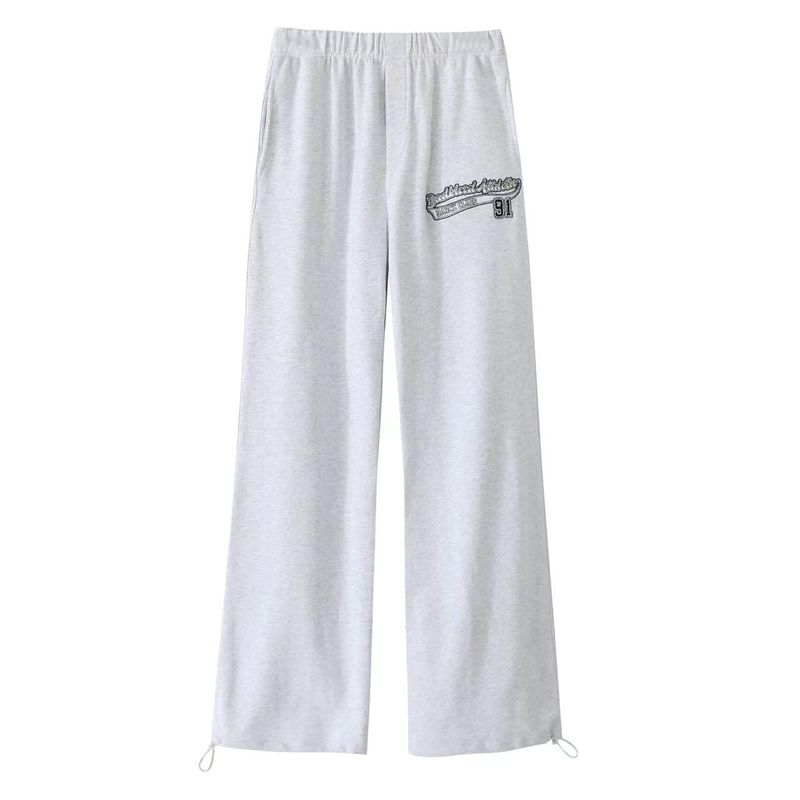 

South Korea Badblood Sports Pants Women s Machine Embroidery American Retro Lace Sweatpants Loose Casual Pants Fashion Hemp White M