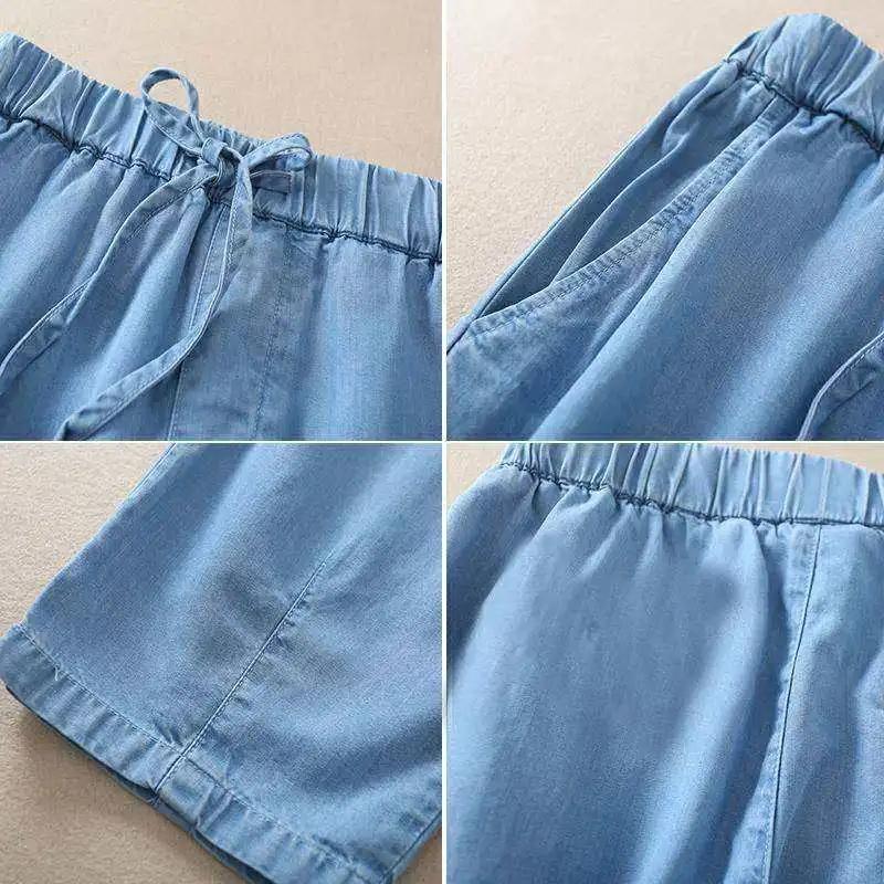 High Waisted Jeans for Women Summer Elastic Waisted Loose Washed Harem Pants Female Thin Casual Denim Pants with Pocket