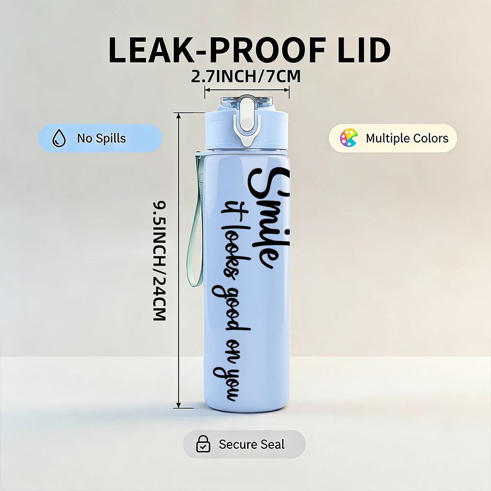 1PC Smile Vertical Quote Line Art 750ml Color Plastic Sports Water Bottle Leakproof Flip Straw Lid Suitable for Sports Office Home Use