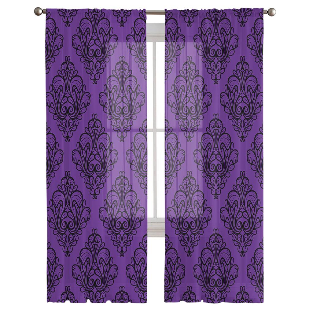 Indoor Tulle Curtains Pattern Texture Purple Girls Bedroom Exquisite Voile Curtain Living Room Kitchen Chiffon Fabric Curtains