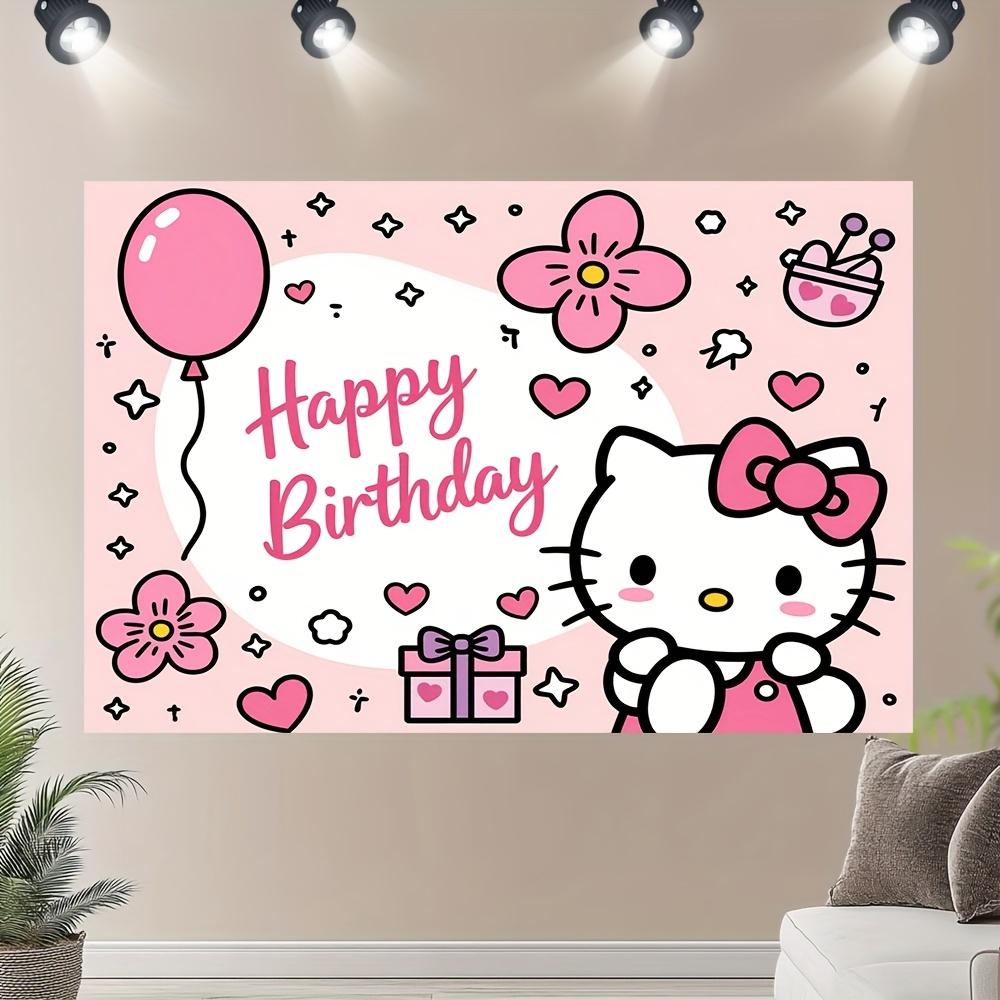 Hello Kitty Birthday Flannel Tapestry 2D Single Print Cute Home Decor Soft Accessory Cheerful Functional PartyThemed Attractive