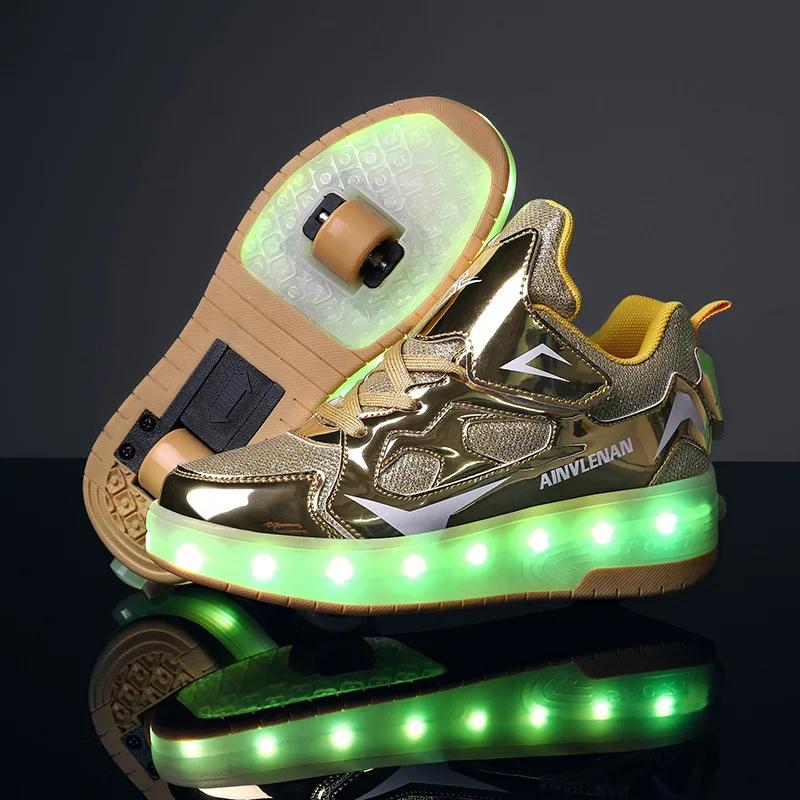 Kluci Dívky Kolečkové boty LED Svítící USB Nabíjení Dětské Kolečkové brusle Ležérní Skateboardingové boty Sportovní boty Dětské Tenisky
