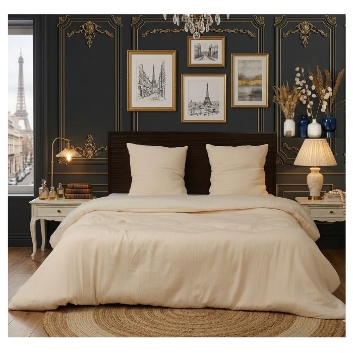 Parure de lit en gaze de microfibre 260 x 240 cm Bicolore ecru