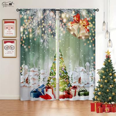 Weihnachts-Neujahrsdekorationsvorhang Weihnachtsbaum Weihnachtsmann Geschenk Elch Kürbiskutsche Festliche Atmosphäre 3D-gedruckter Vorhang