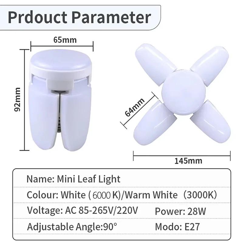 E27 LED Garagen-Glühbirne 28W 360° verstellbar Faltbare Blattlampe Kein Flackern für Schlafzimmer Wohnzimmer Küche Deckenbeleuchtung Grillbeleuchtung