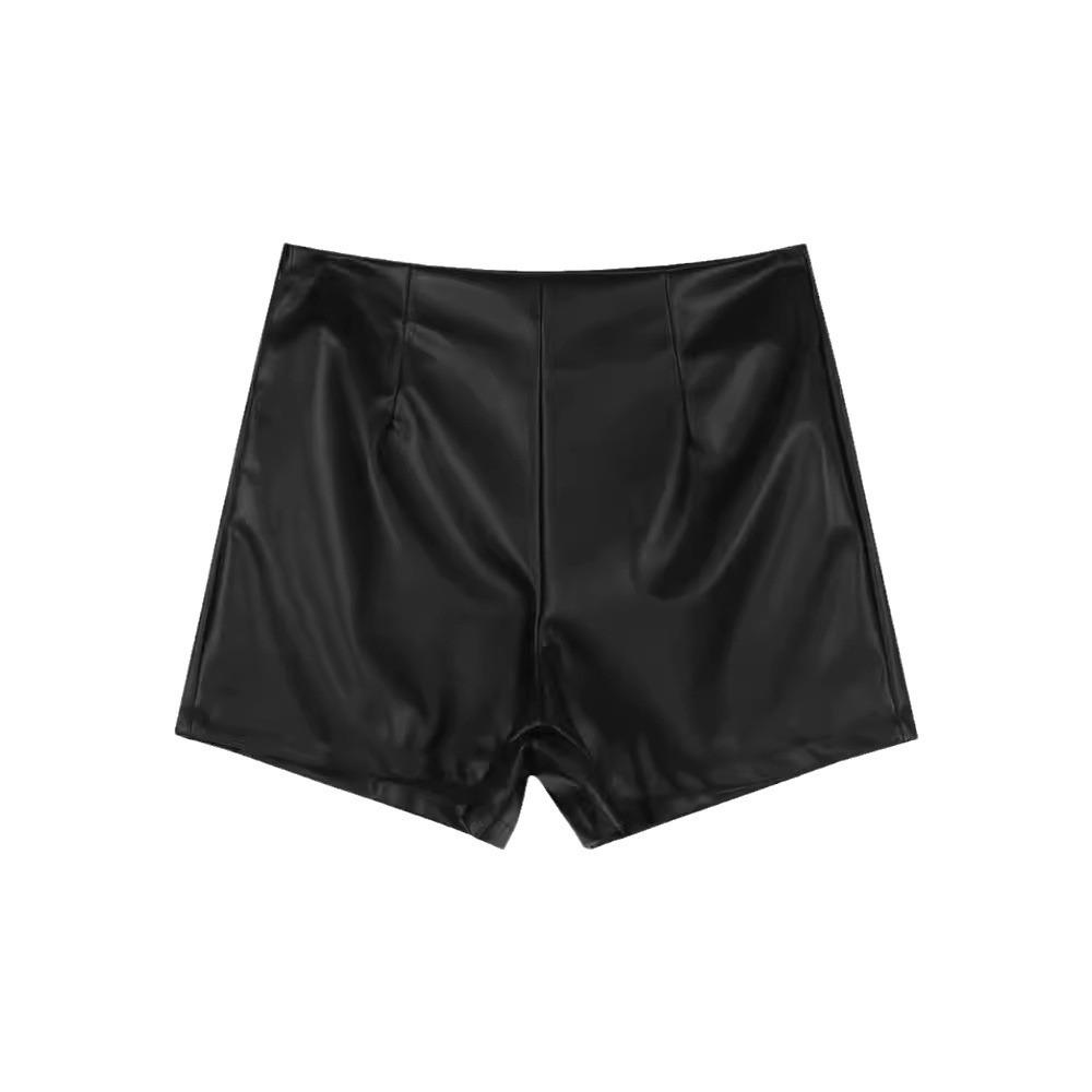 2025 Women's High Waist Black PU Leather Shorts - Slimming, Fashionable, and Sexy Hip-Wrapping Design for Winter and Autumn