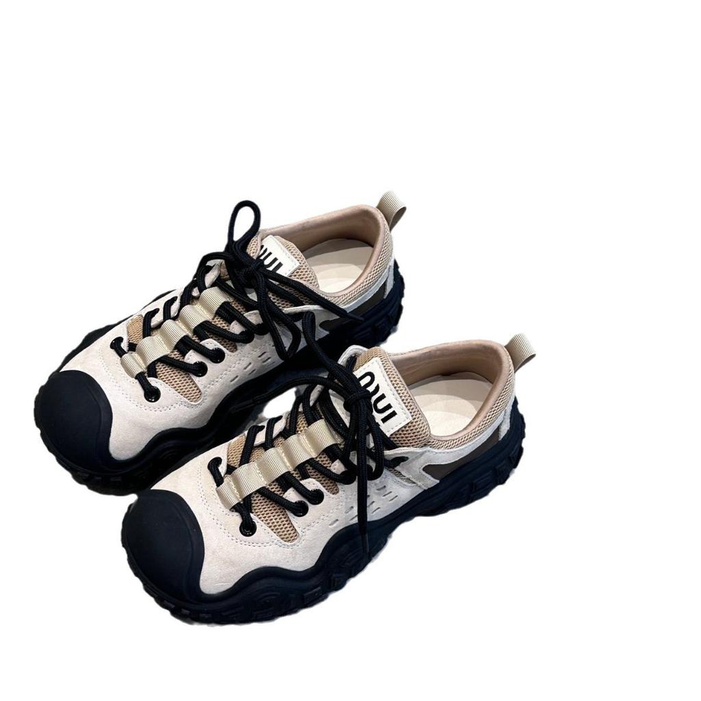 European 2025 New Women's Shoes Round Head Color Matching Heightening Dad Shoes Casual Sports Women's Single Shoes Outdoor Mountaineering Shoes Tide