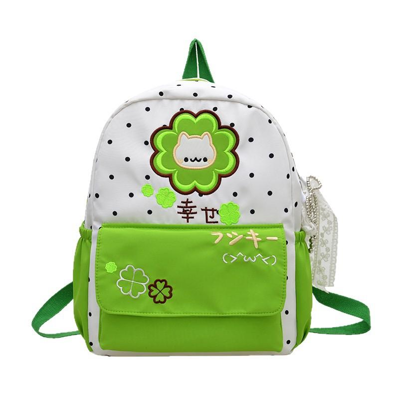 Schoolbag Japanese lucky four-leaf clover kitten schoolbag cute soft girl student backpack light small fresh commuter backpack female