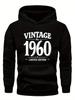 Vintage 1960 Limited Edition Plus Size Hoodie - Black Geometric Pattern Loose Fit Casual Pullover