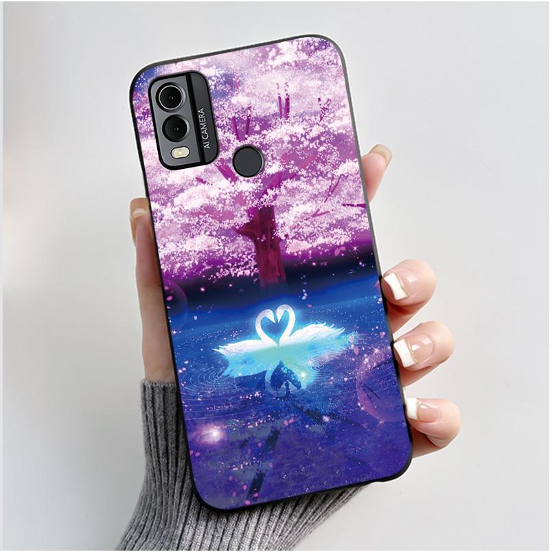 Coque Pour Nokia C22 Étui Pour Nokia C32 Coque de Téléphone Arrière Silicone Souple Noir TPU Esthétique Mignon Chat Astronaute Coque Bumper