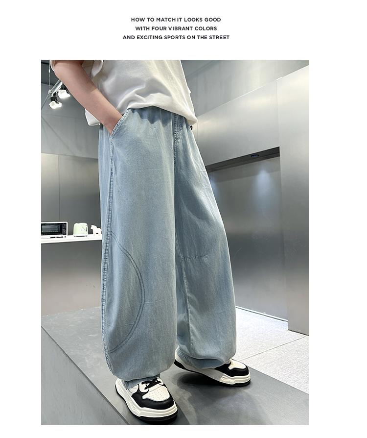 Boys' summer pants 2026 new item, mid size children's summer boys' leg binding children's thin wide leg workwear, mosquito proof pants