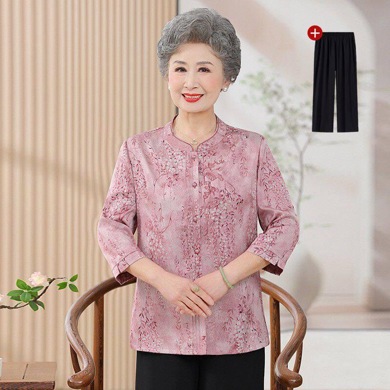 Grandma Summer Clothing Set: Short-Sleeved Cardigan for Petite Women In Their 60s and 70s