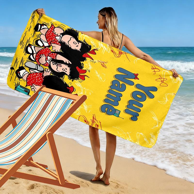 Name Custom Mafalda Print Beach Towel, Large Soft Quick Dry Towel for Beach Camping Swimming