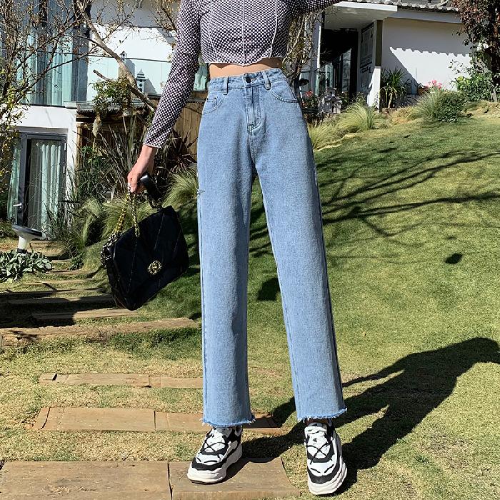 

Карманные контрастные светлые рваные прямые брюки для женщин на осень Рваные джинсы длиной девять точек для женщин на осень Брюки облегающего дизайна 2XL