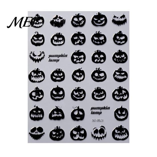 Nail Decor Sticker Halloween 3D Embossed Stickers, Skeleton Hand Pumpkin Spider Bat Art Decals, Gothic Manicure Decoration Decals for Holiday