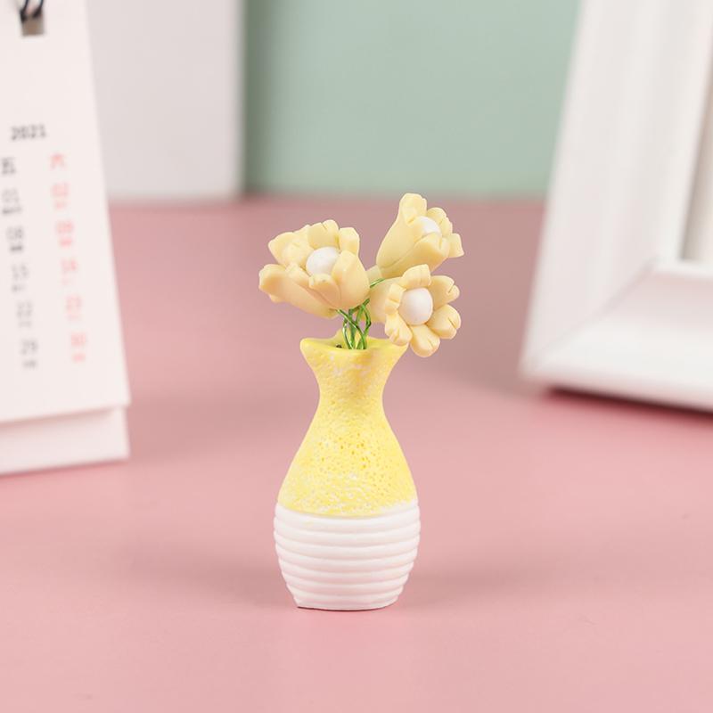 1:12 Dollhouse Miniature Jasmine Hydrangea Flower Green Plant Vase Flowerpot Vase Jar Model Furniture Decoration Accessories