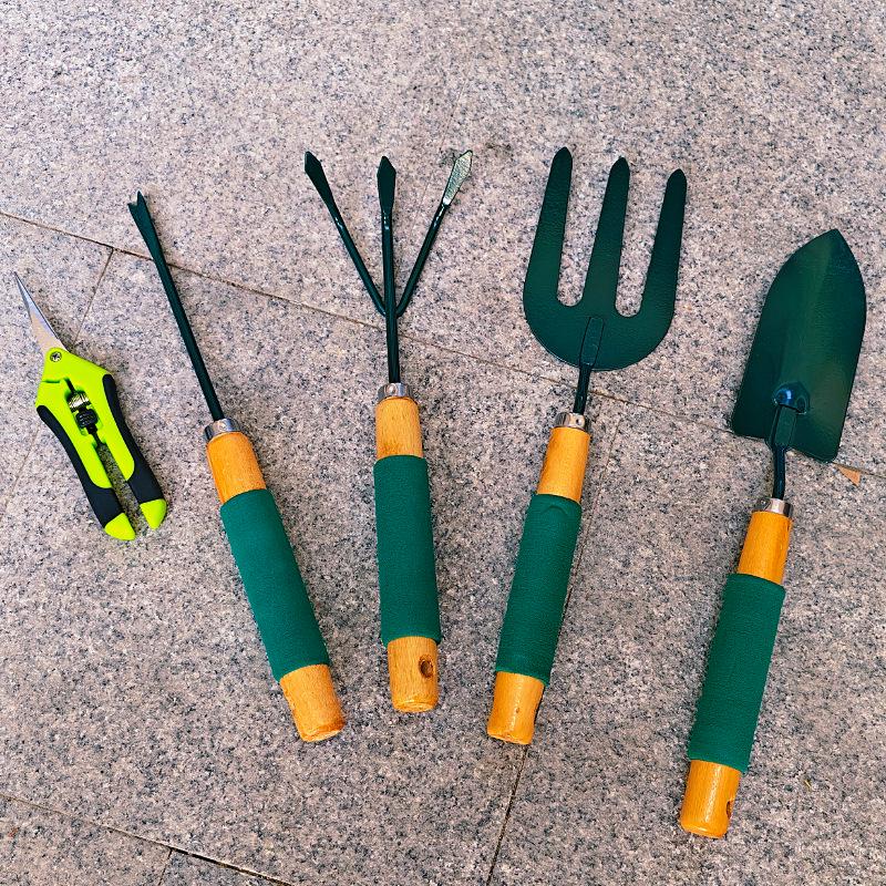 Garden Tool Set: Shovel, Rake, Transplanter & Shears Wooden Handle 5-Piece Garden Tool Set