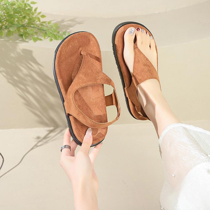 Women's Thick-soled Sandals Toe Clip One Kick Suede Leather Shoes for Women Leisure Beach Retro New Fashion Sandalias De Mujer
