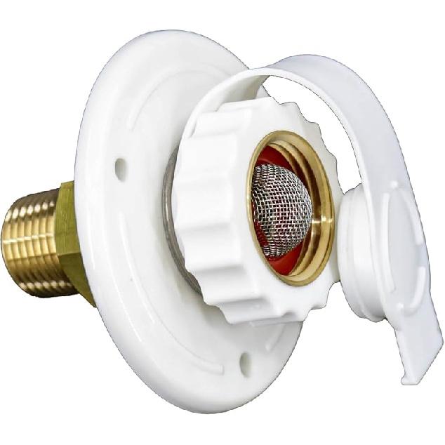 RV Water Inlet Connection City Water Fill Inlet Flange Brass With Check Valve RV Water Hose Connector Replacement 1/2" NPT Male City Water Fill
