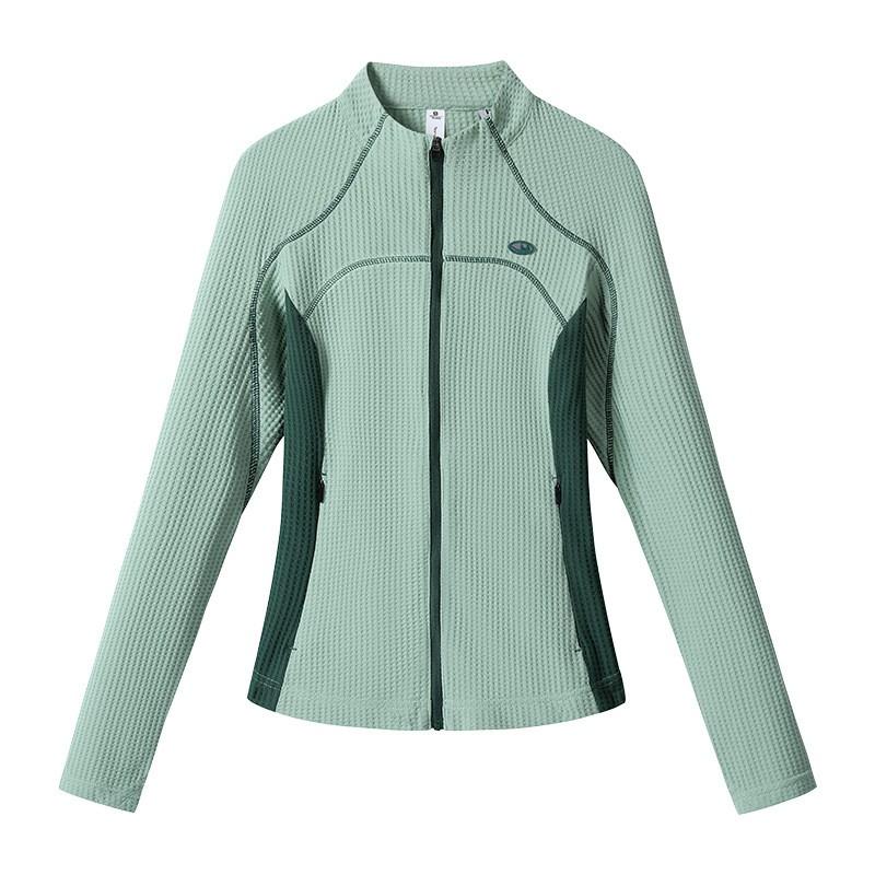 Womens Slim Fit Short Sports Jacket Quick Dry Color Block Stand Collar Zip Up Top Outdoor Hiking Camping