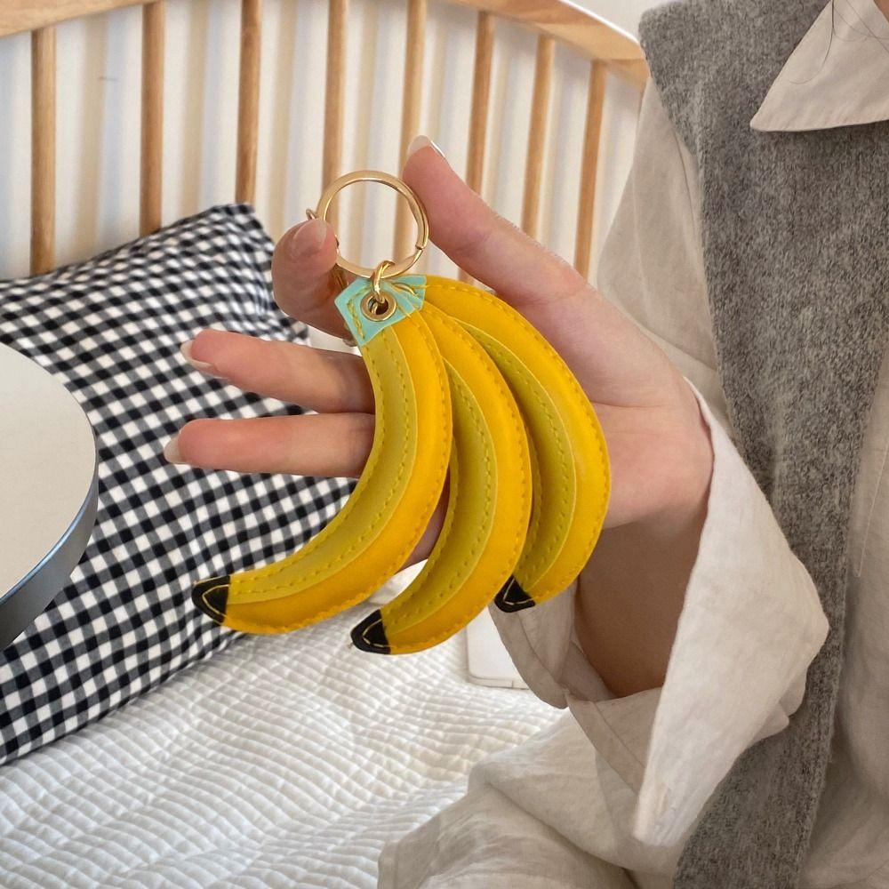 PU Banana Fruit Banana Keychain Cute Fashion Fruit Key Ring Portable PU Leather Pendant  Female