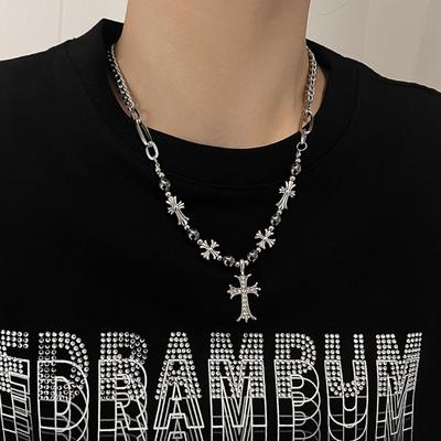 Vintage Cross Pendant Necklace Men's Niche Design High-end Titanium Steel Necklace Sweater Chain