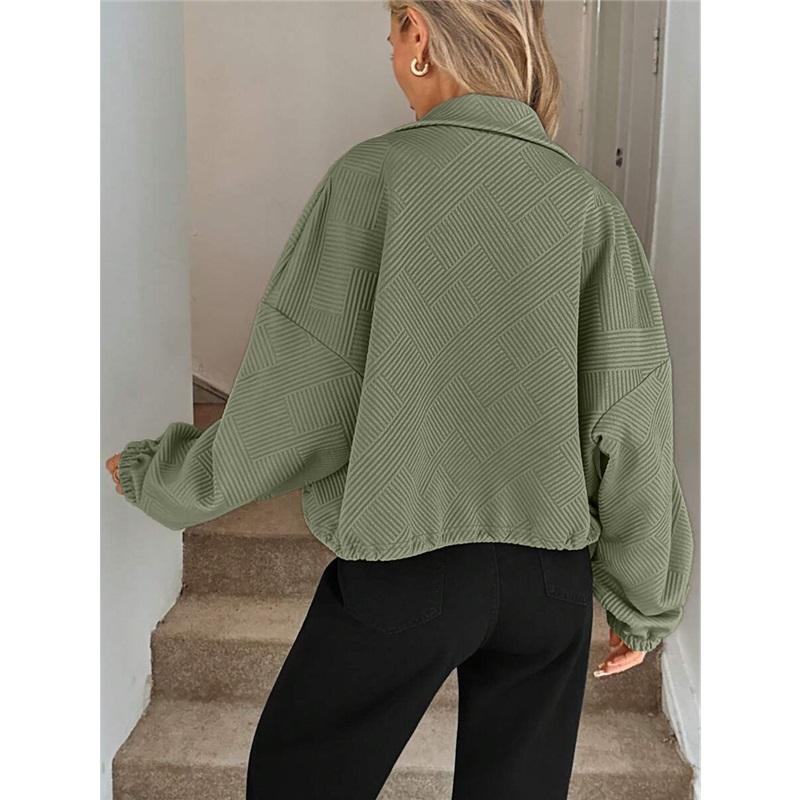 Womens Winter Coat High Neck Zip Drawstring Hem Pocket Loose Baseball Jacket For Fall And Winter Casual Style Outerwear