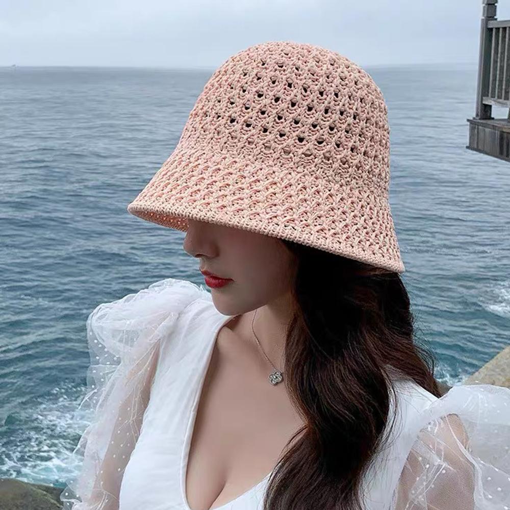 Beach Korean Straw Hat Summer Women Visor Breathable Chic Bucket Hats Fisherman Cap Hand Weaving Girl Fishing Sun Caps for Women
