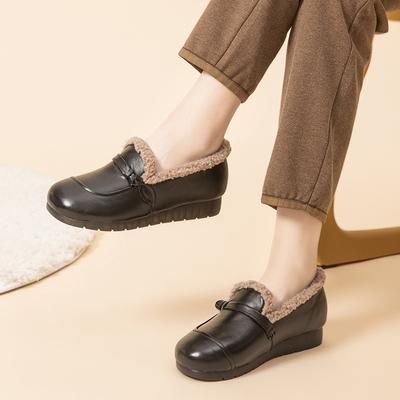 Soft-soled Fluffy Shoes for Women To Wear New Flat-soled Casual Velvet Warm Small Leather Shoes Beef Tendon Middle-aged Mother Cotton Shoes