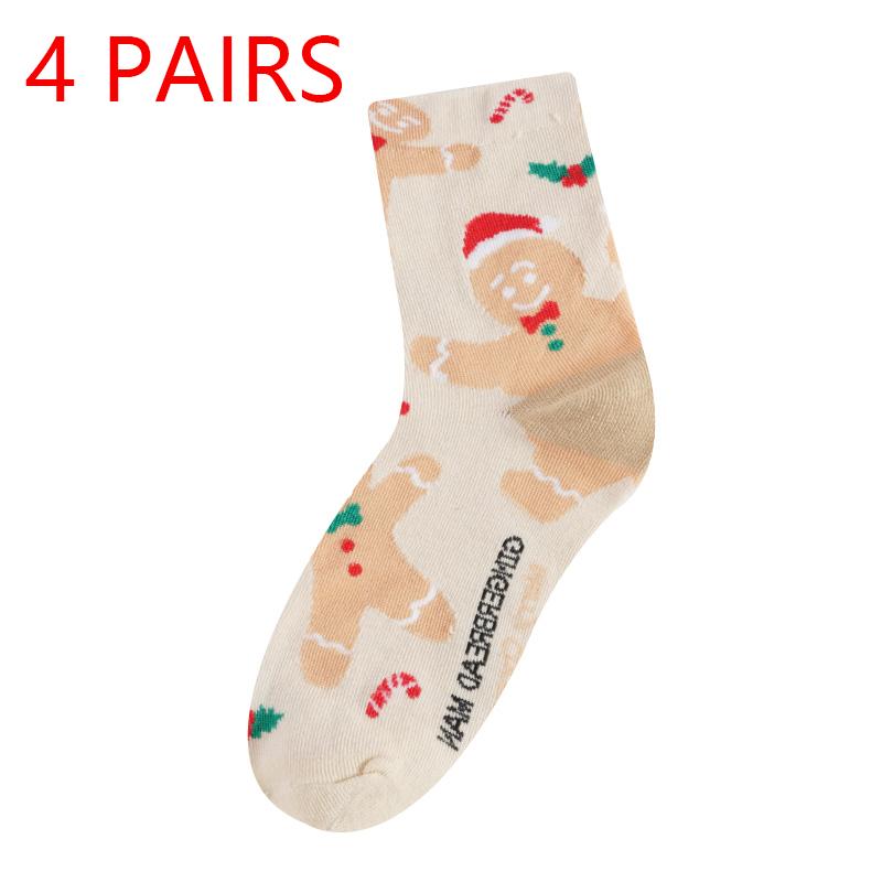 

4/5 пар/набор Рождественские носки Хлопок Удобные Модные Повседневные Дышащие Носки средней длины Женские Смешные Мультяшные Теплые Подарочные Носки One size бежевый