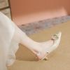 Leather Spring New Baotou Middle Heel Sandals Fairy Style High Heels Back Tripple Strap Square Head Single Shoes Women