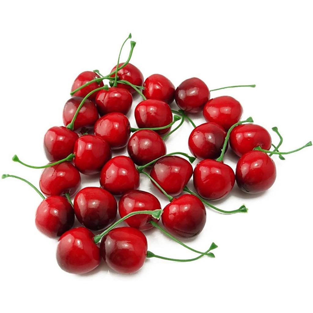 Set of 100 Realistic Plastic Cherries for Home Decor and Party Displays