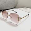 Rahmenlose Große Metall-Sonnenbrille für Damen: Europäischer & Amerikanischer Stil, Farbverlauf UV-Schutz, High-End, Schlankmachender Look
